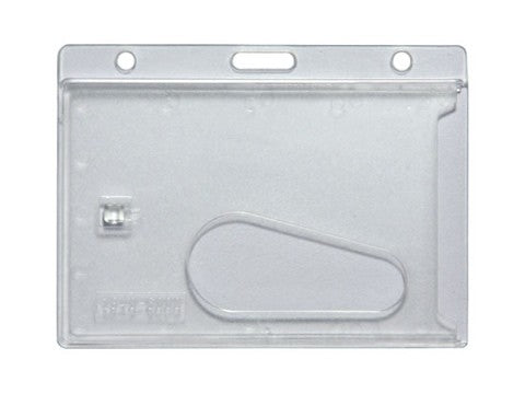 Kartenhalter/Kartenhülle aus Hartplastik für Plastikkarte mit Loch für Lanyard/Band (z.B. als Namensschild) hoizontal, transparent (VPE 100 Stk)