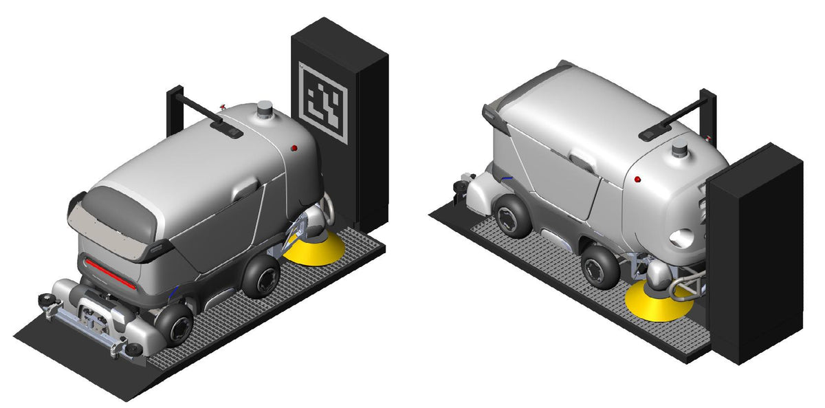 Autonomics Automatic Refill Station mit angedockter Kehrmaschine, Darstellung