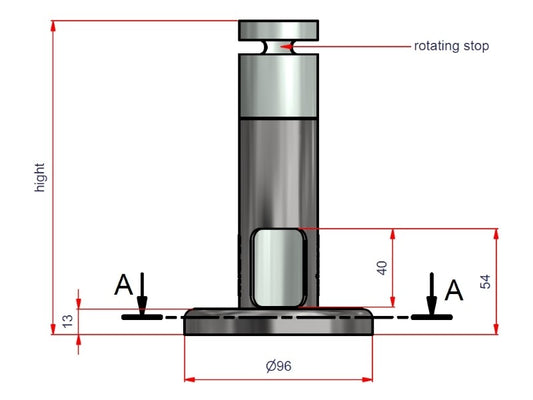 Sockel - Rohrdurchmesser 40mm, Höhe 180mm, Kabelausschnitt oben für FlexiStand