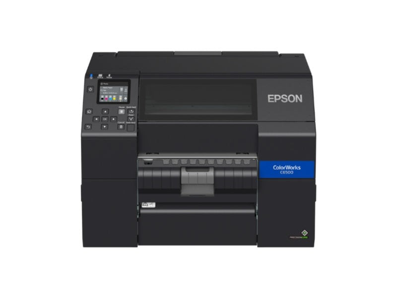 ColorWorks C6500 - Industrieller Farb-Etikettendrucker für mattes Material, Abschneider, USB + Ethernet, Peeler, schwarz
