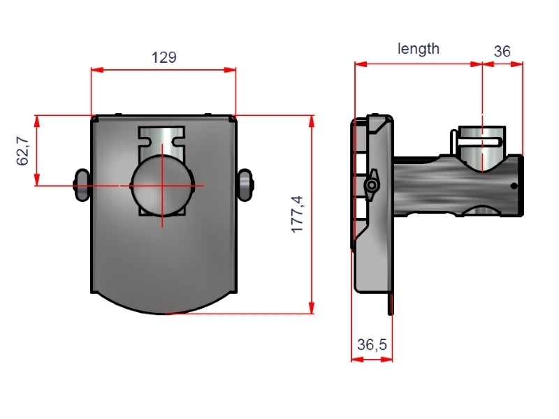 Wandhalterung - für beliebige 40er Applikationen, mit Trägerplatte, Länge ca. 140mm, mattweiß