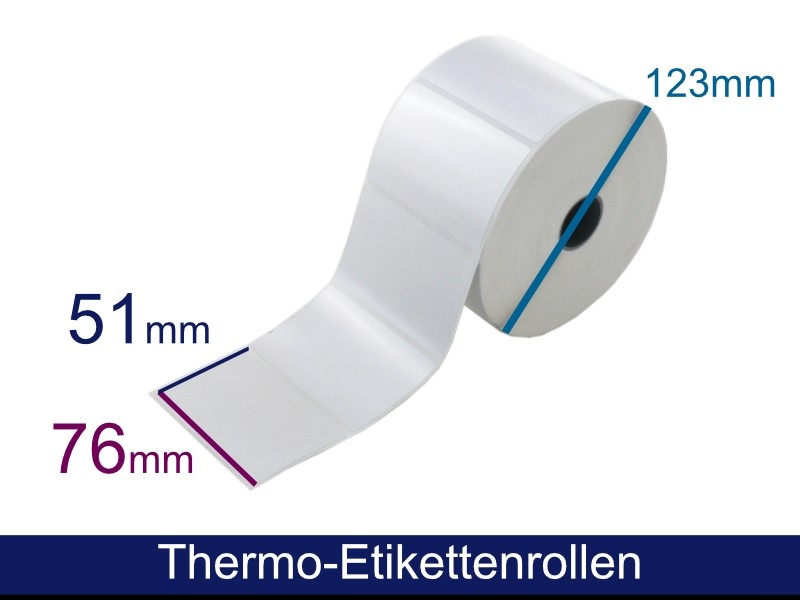 Etikettenrolle Polyester Silber matt (Nr. 84B), 76 x 51mm, Kern 25mm, Durchmesser 123mm, permanent haftend, ca. 1523 Etiketten/Rolle