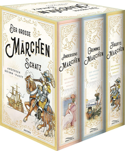 Der Große Märchenschatz (Andersens Märchen - Grimms Märchen - Hauffs Märchen) (3 Bände Im Schuber): Schmuckkassette Mit Goldfolienprägung, Illustriert, Für Märchenliebhaber Und Sammler